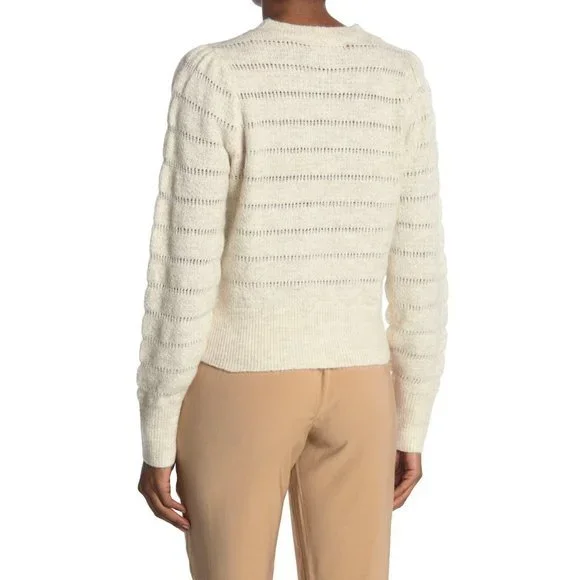 ELODIE Textured Crew Neck Knit Sweater in Ivory - Large - Picture 2 of 3